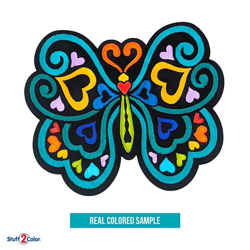 Stuff2Color Color Your Own Velvet Butterflies - 12 Pack - Beautiful Arts and Crafts Coloring Fun for All Ages - Decorate Your Room, Color with Friends, Party Favors and Activities (All Unique Designs) - Image 4
